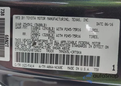 2016 Toyota Tacoma Sr z USA, uszkodzony, nr VIN 5TFRX5GN3GX072023